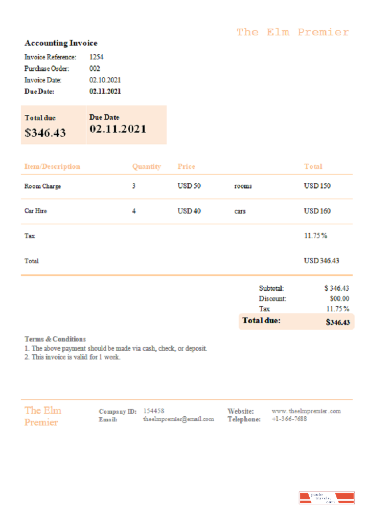 USA The Elm Premier invoice PSD template